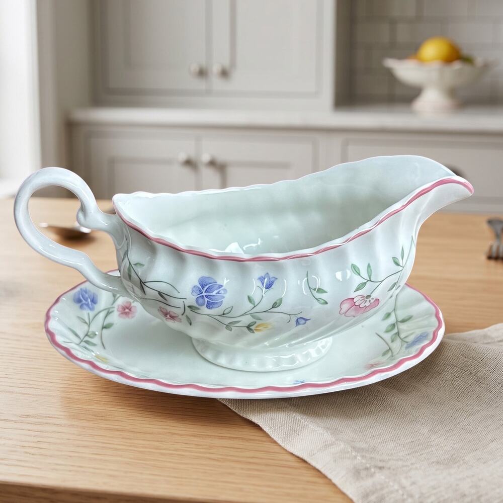 Vintage Johnson Brothers Summer Chintz Gravy Boat Underplate Grandmillennial